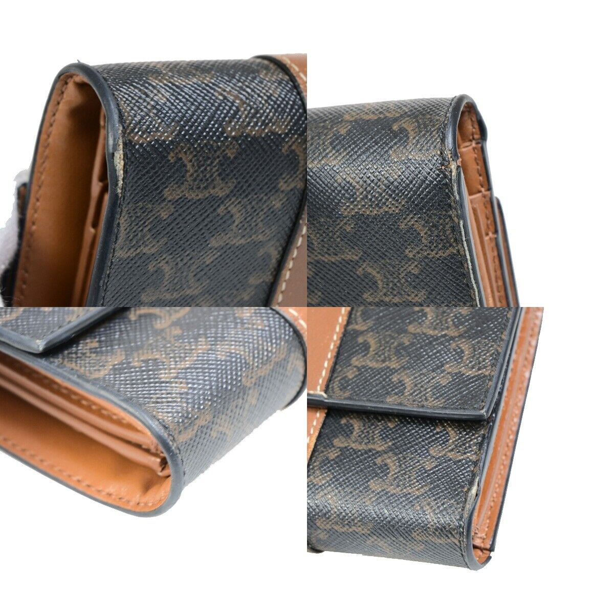 CELINE Logo Macadam Pattern Bifold Wallet PVC Leather Brown Italy 68FB093