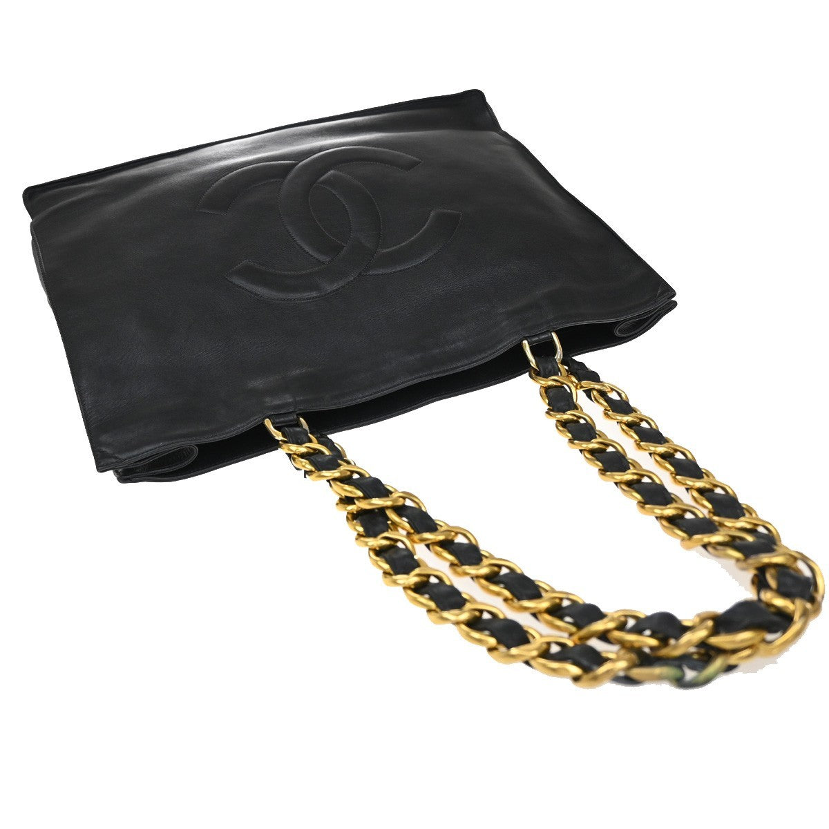 CHANEL CC Logo Chain Shoulder Tote Bag Leather Black France 49EG117