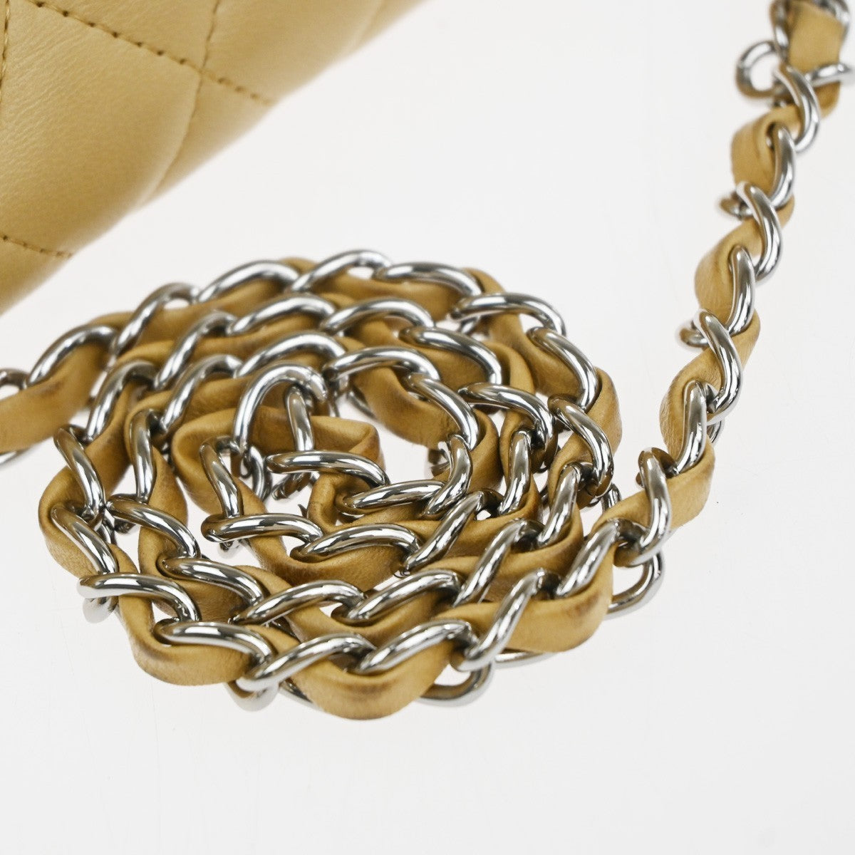 CHANEL CC Logo Matelasse Chain Shoulder Bag Leather Beige GHW 332RP020