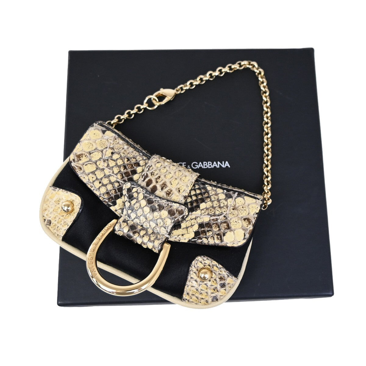 DOLCE & GABBANA Chain Coin Case Satin Exotic Leather Brown Black 02EE272