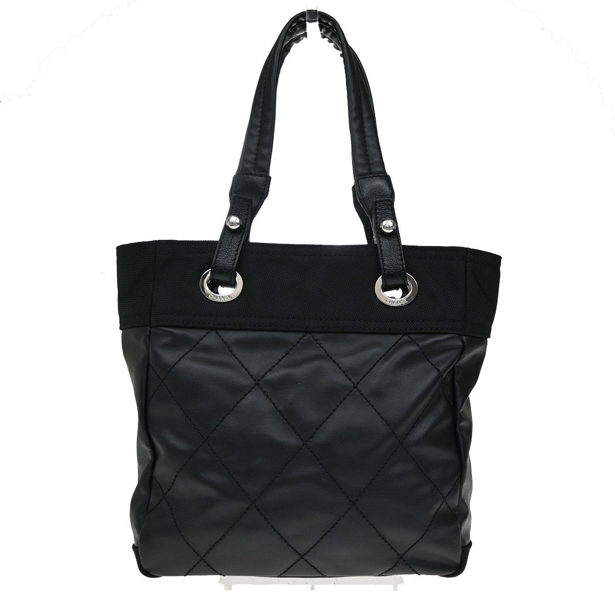 CHANEL CC Paris Biarritz PM Shoulder Bag Coating Canvas Leather BK SHW 674RL562