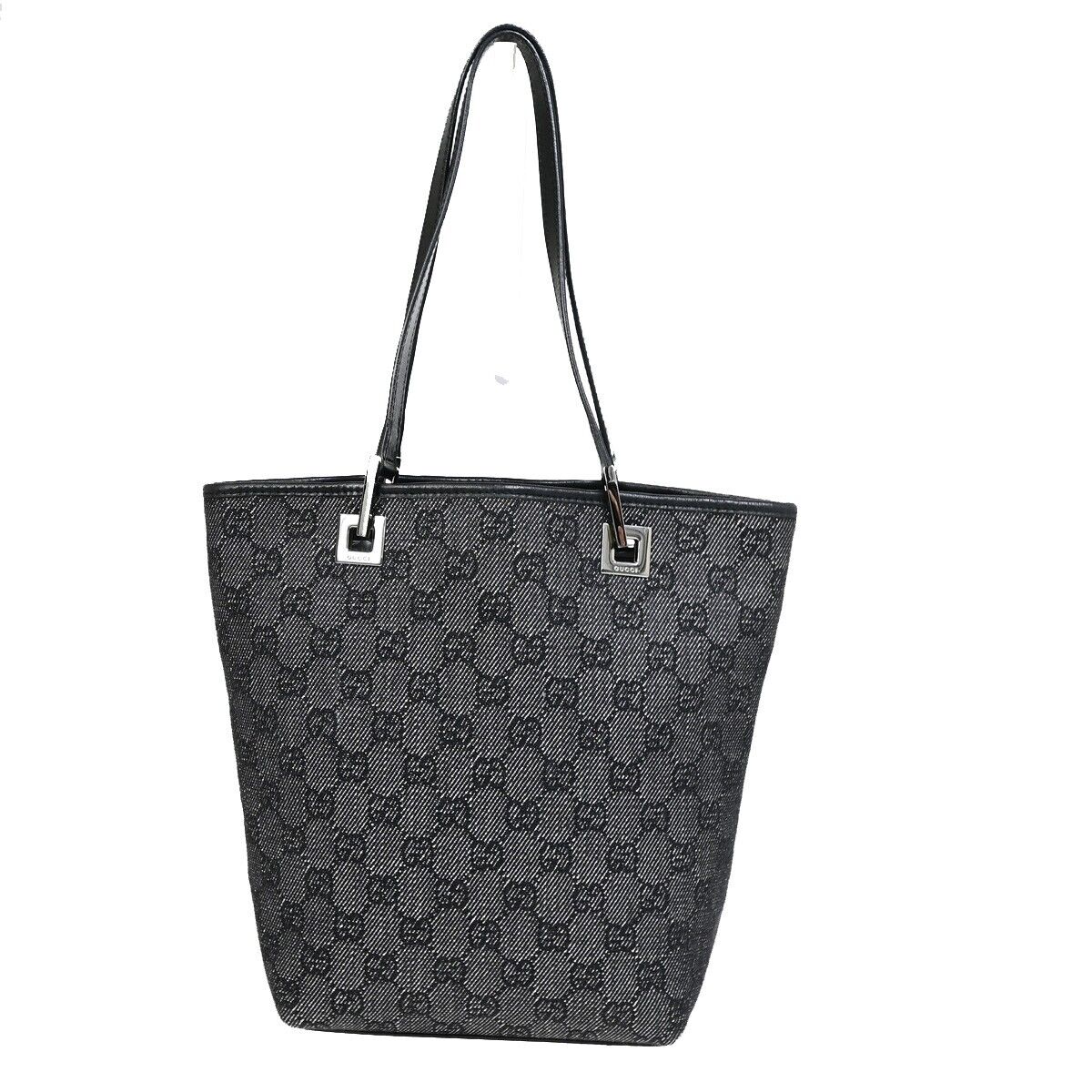 GUCCI GG Pattern Hand Tote Bag Canvas Leather Black Silver Italy 30EB786