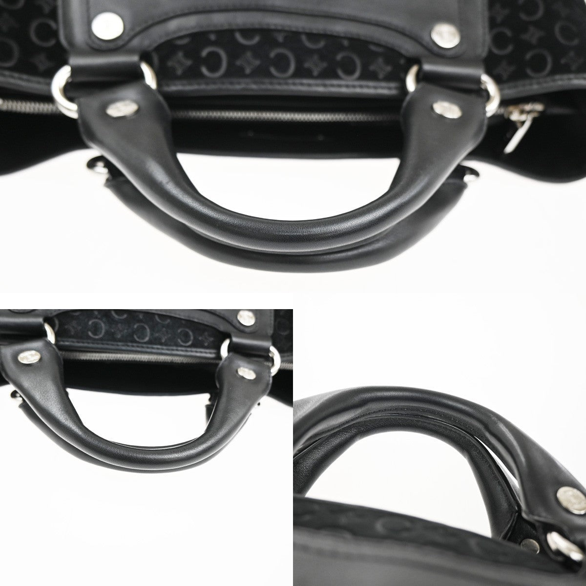 CELINE Logo C Macadam Pattern Boogie Hand Bag Suede Leather Black SHW 34MA429