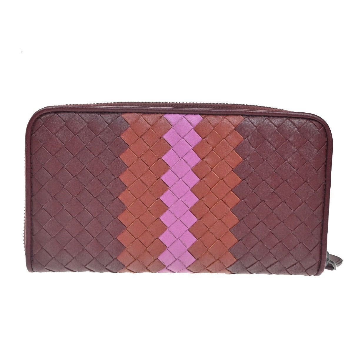 BOTTEGA VENETA Intrecciato Long Zip Around Wallet Purse Leather Red 65KB080