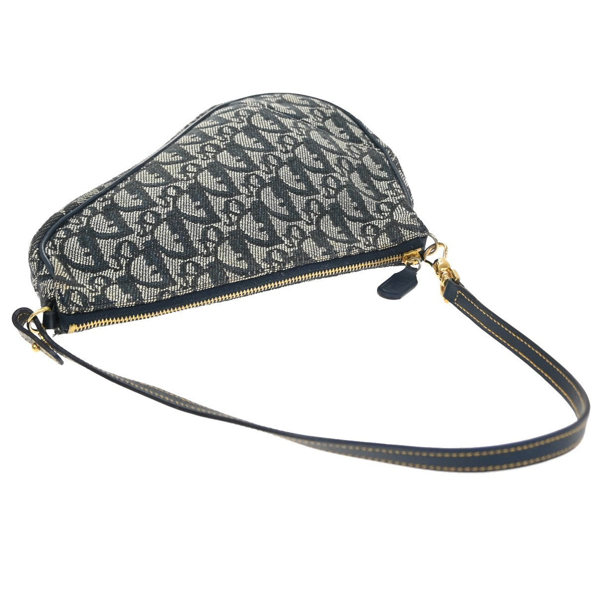CHRISTIAN DIOR Mini Saddle Hand Bag Canvas Leather Blue GHW 91EG403