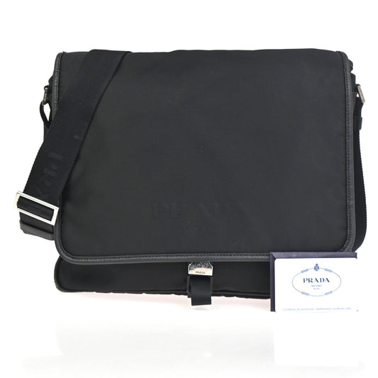 PRADA MILANO Logo Tessuto Messenger Shoulder Bag Nylon Leather Black 09CA778