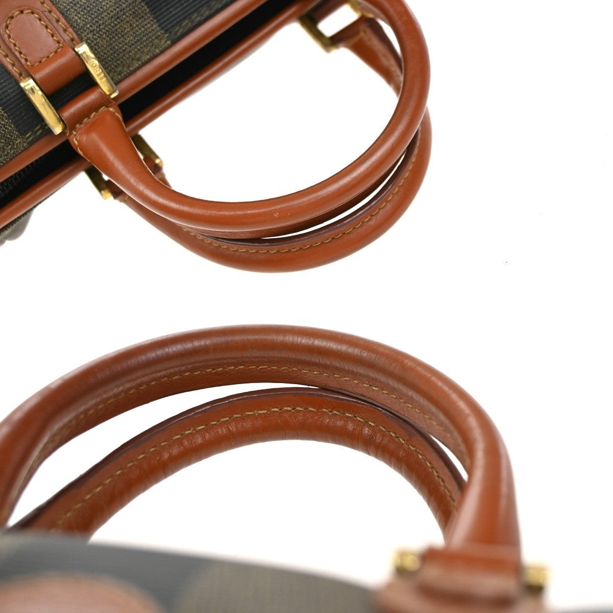FENDI Logo Pequin Mini Hand Bag PVC Leather Brown GHW Made in Italy 87KP315