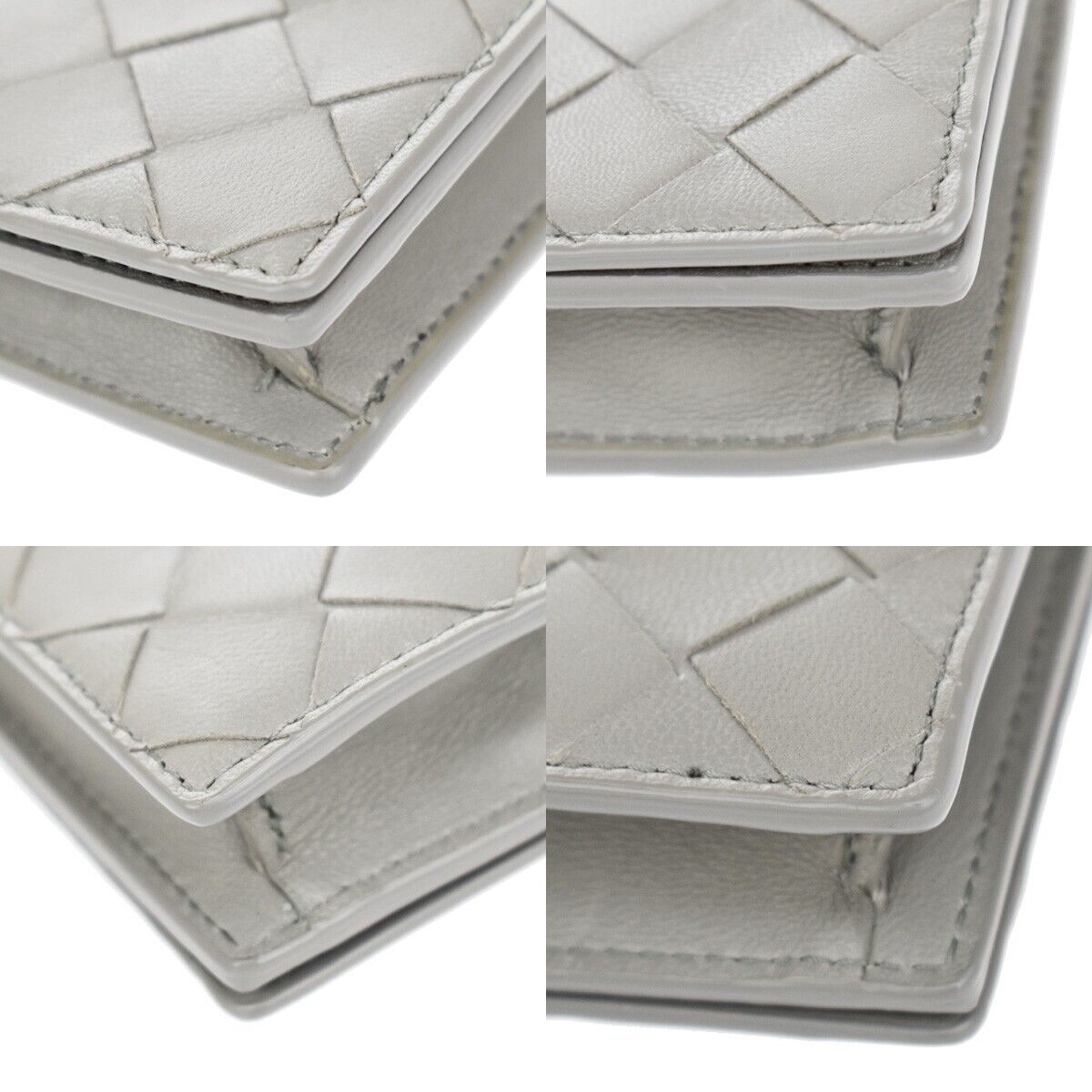 BOTTEGA VENETA Logo Intrecciato Bifold Card Case Leather Gray Italy 65RC264