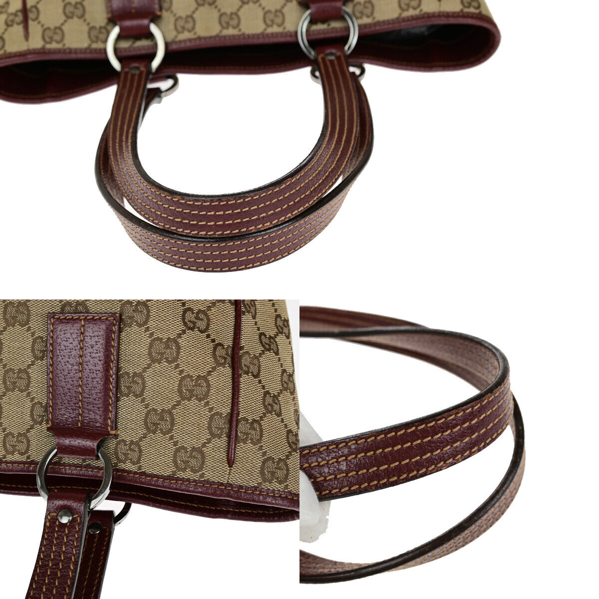 GUCCI Logo GG Pattern Shoulder Tote Bag Canvas Leather Brown Bordeaux  69YG246