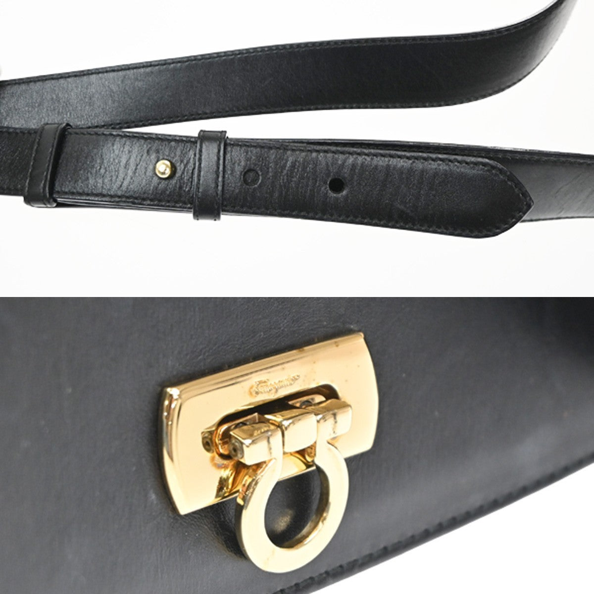 SALVATORE FERRAGAMO Gancini Logo Shoulder Bag Leather Black GHW Italy 30MA368