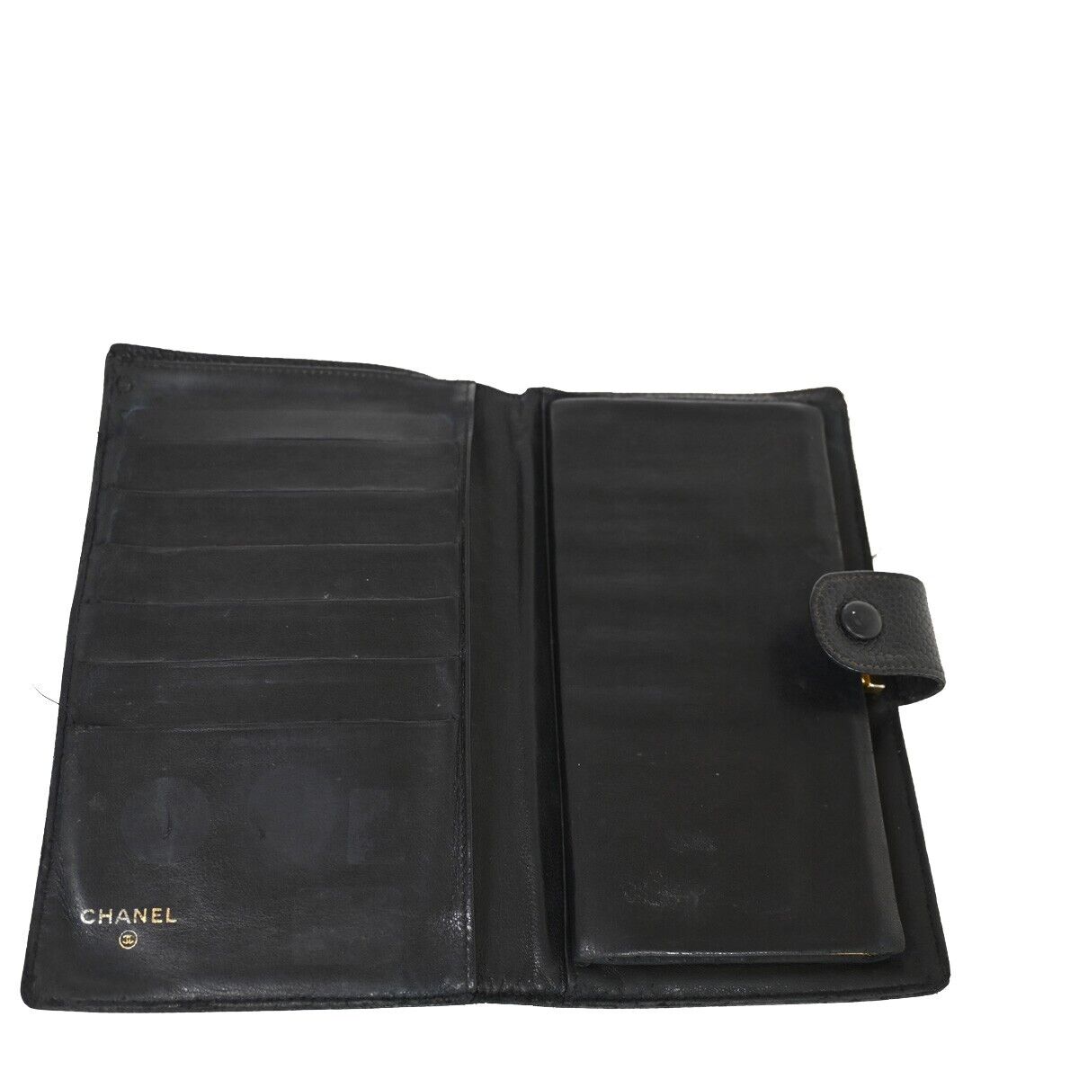 CHANEL CC Logo Long Bifold Wallet Purse Caviar Skin Leather Black GHW 04FA424