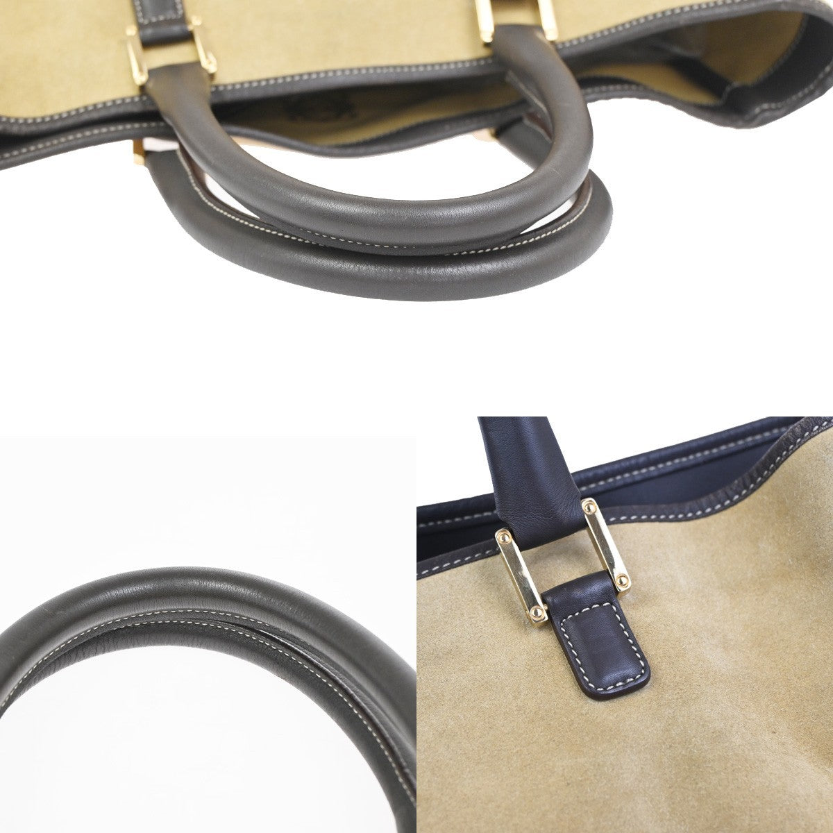 LOEWE Logo Anagram Large Hand Tote Bag Suede Leather Beige GHW Spain 85KC910