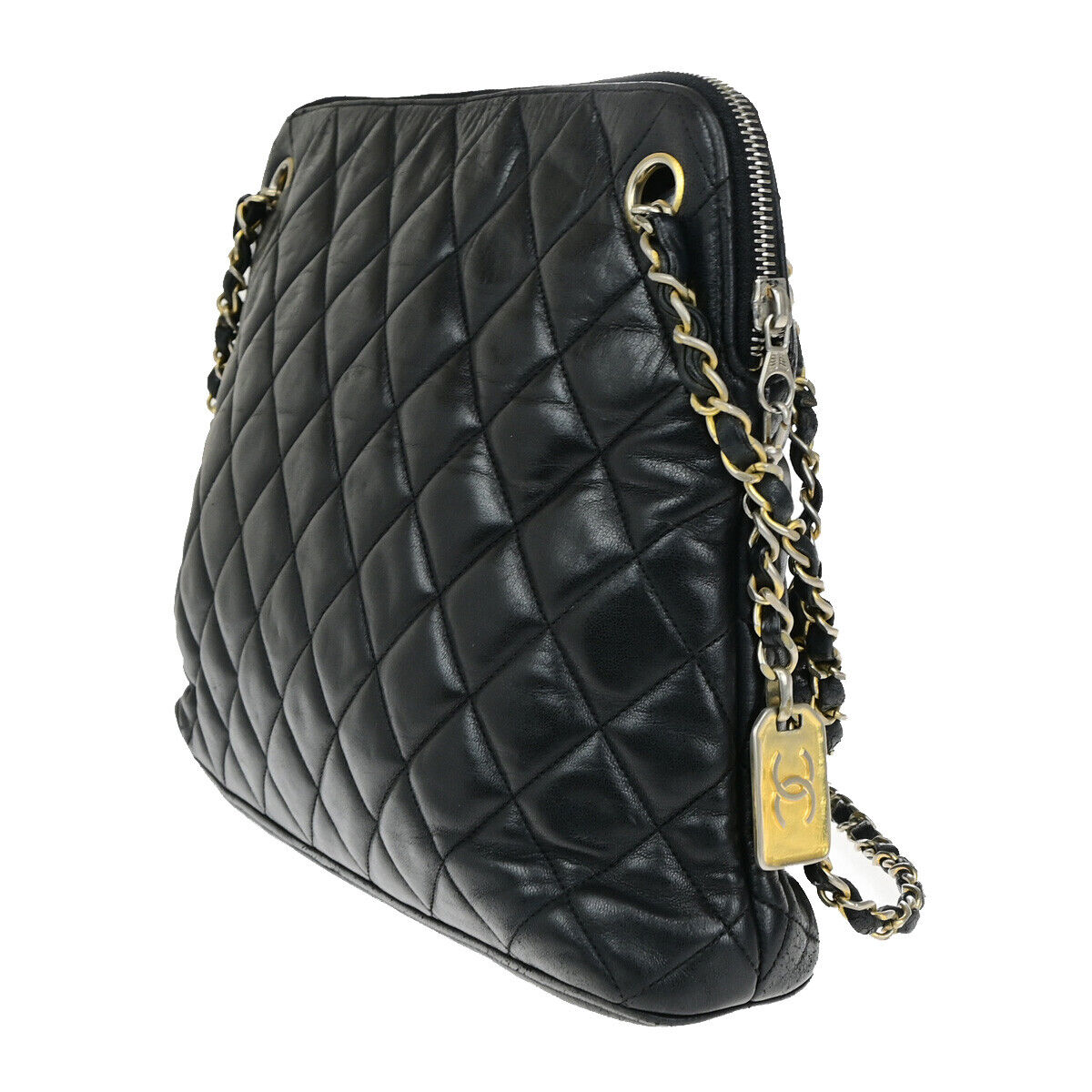 CHANEL CC Logo Matelasse Chain Shoulder Bag Leather Black GHW Vintage 10RK661
