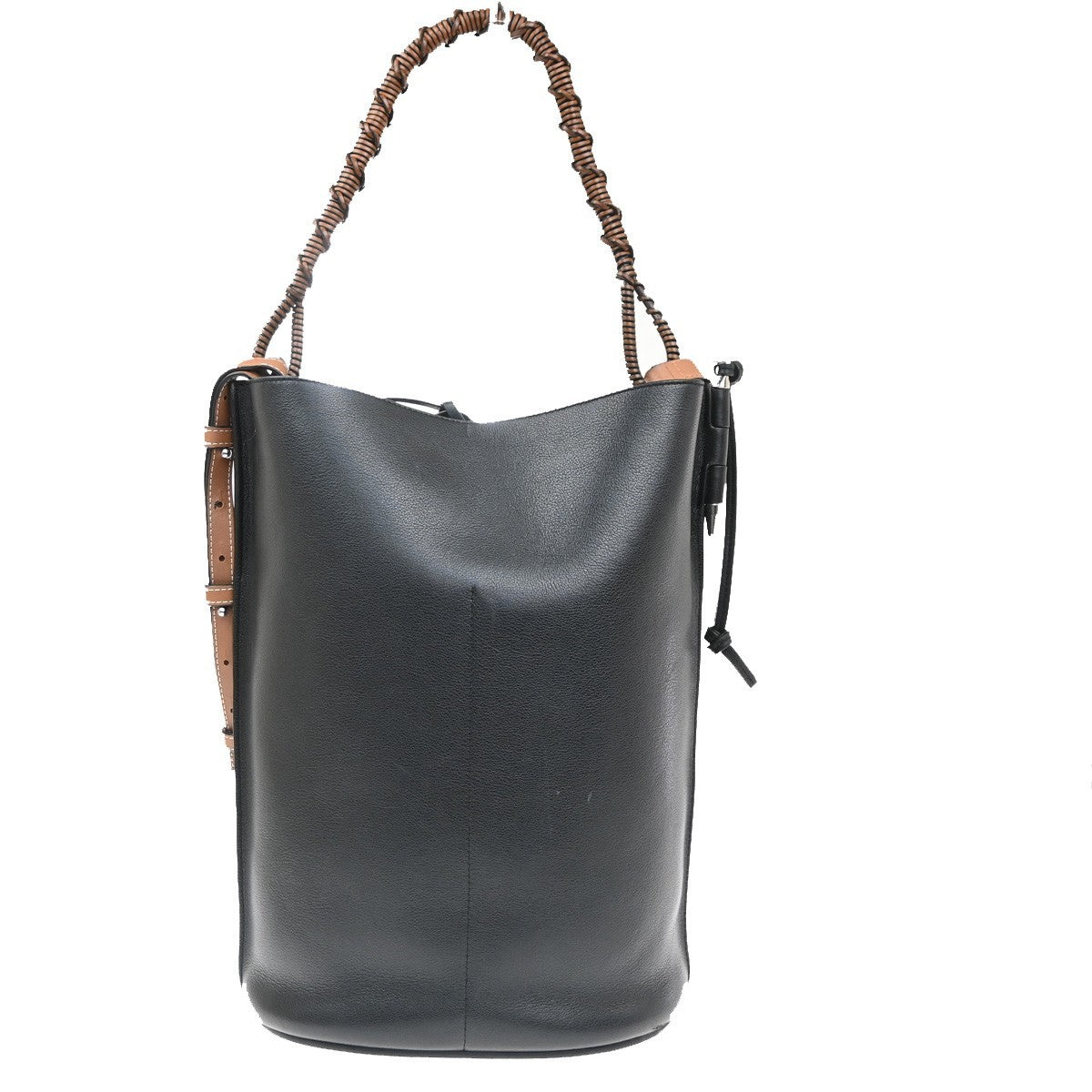 LOEWE Logo Anagram Gate Bucket 2Way Handle Shoulder Bag Leather BK Spain 24RL910