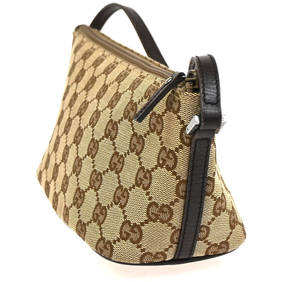 GUCCI Logo GG Pattern Hand Bag Canvas Leather Brown SHW Italy 65CA757