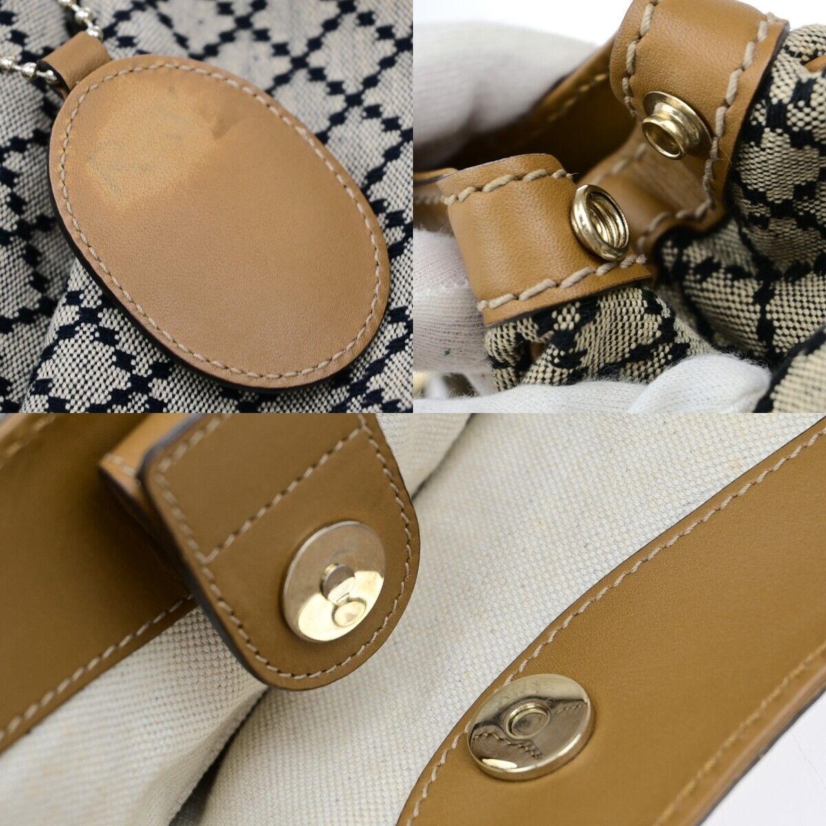 GUCCI Logo Diamante Sukey Shoulder Bag Charm Canvas Leather Brown 85EE037