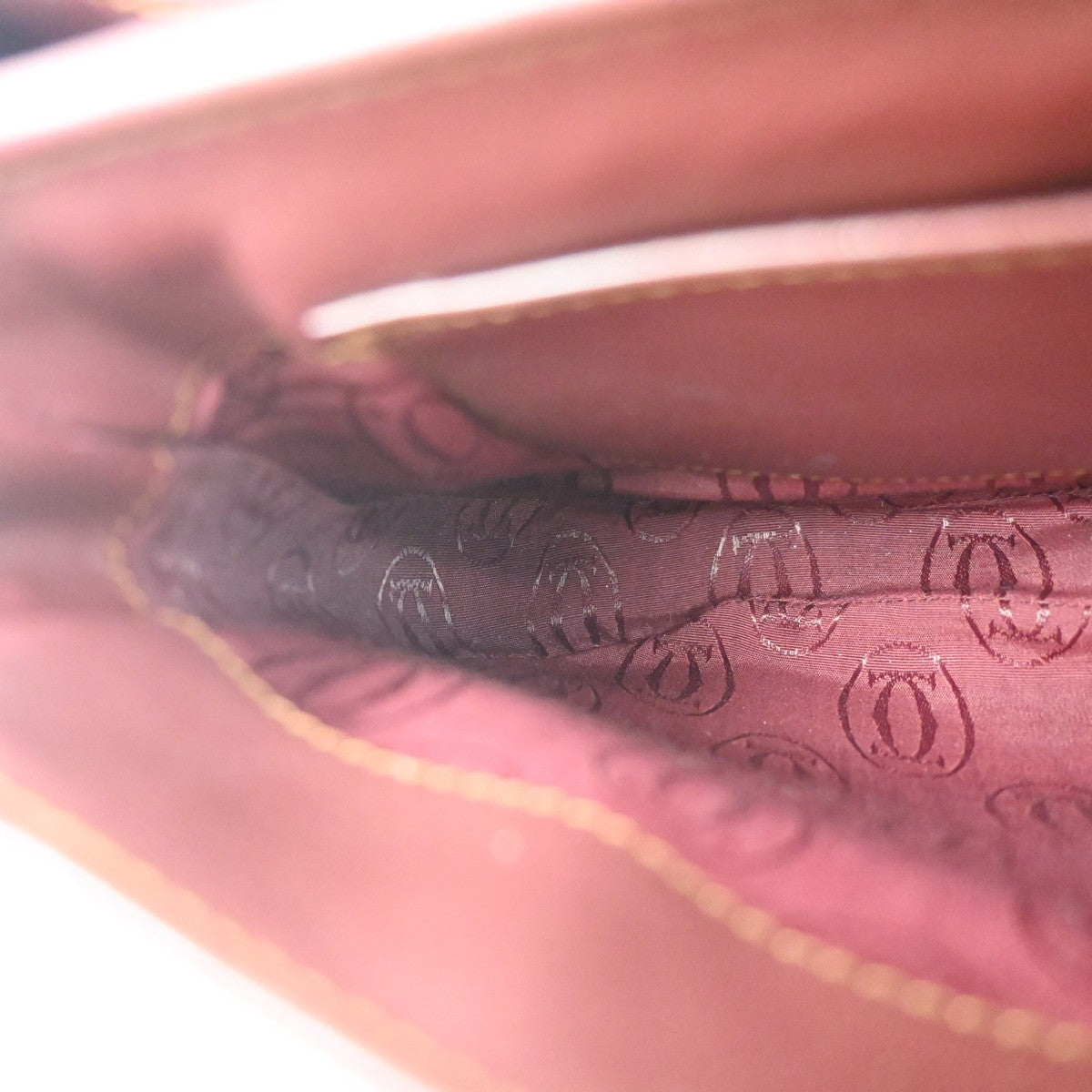 MUST DE CARTIER 2C Logo Shoulder Bag Leather Bordeaux Red GHW Italy 80ZA197