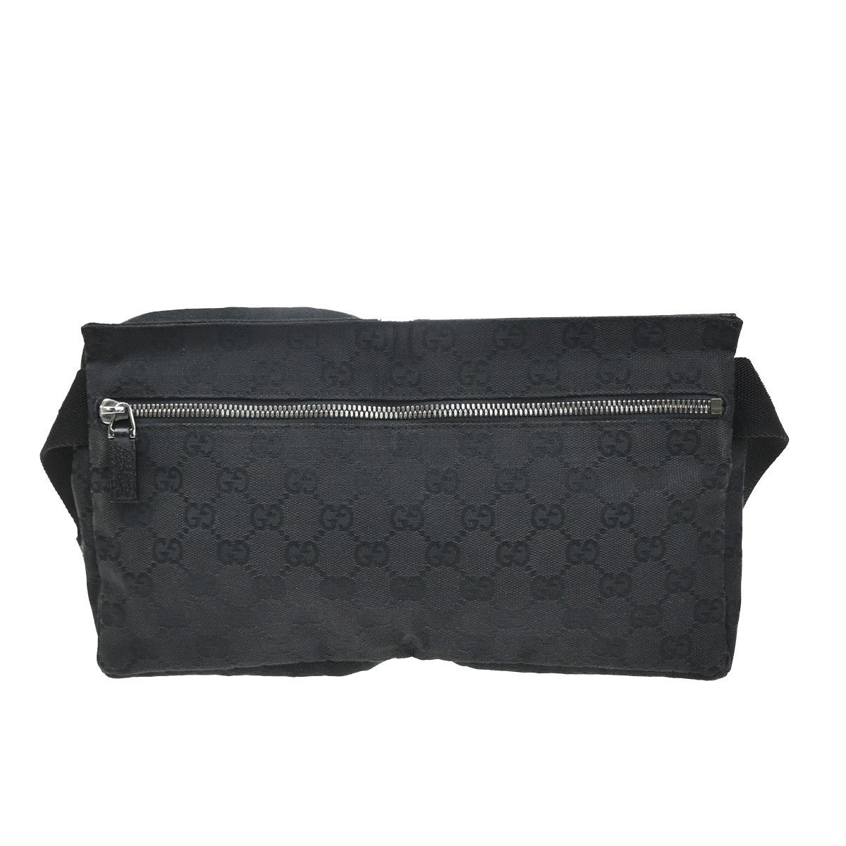 GUCCI Logo GG Pattern Bum Bag Canvas Leather Black SHW Italy 33MA677