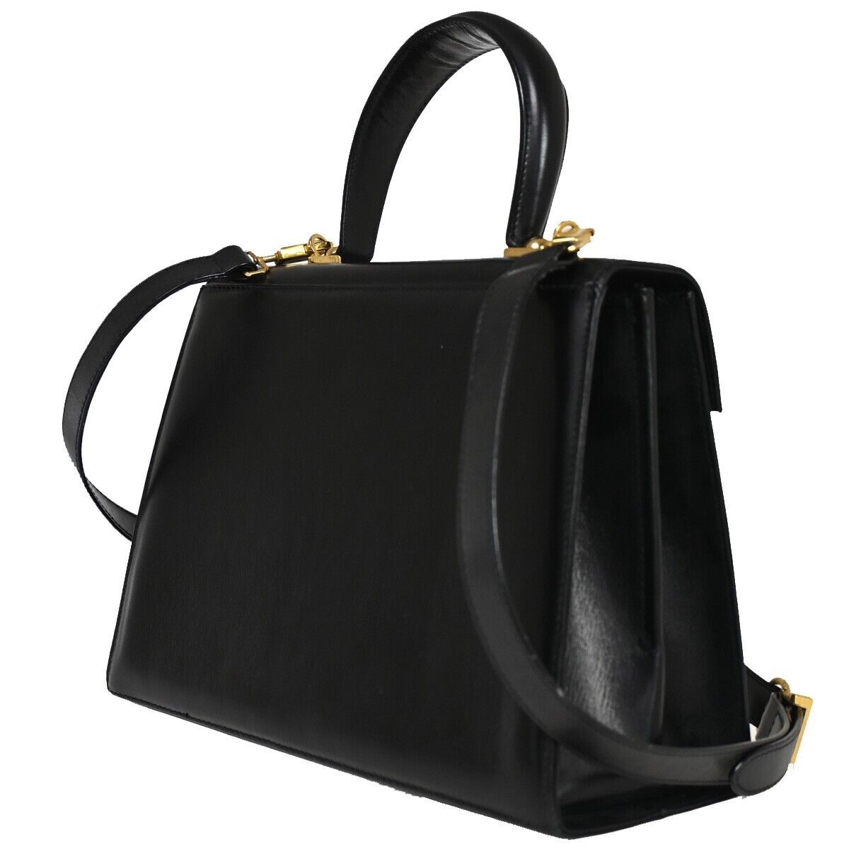 SALVATORE FERRAGAMO 2Way Gancini Shoulder Hand Bag Leather Black Gold 77SH468