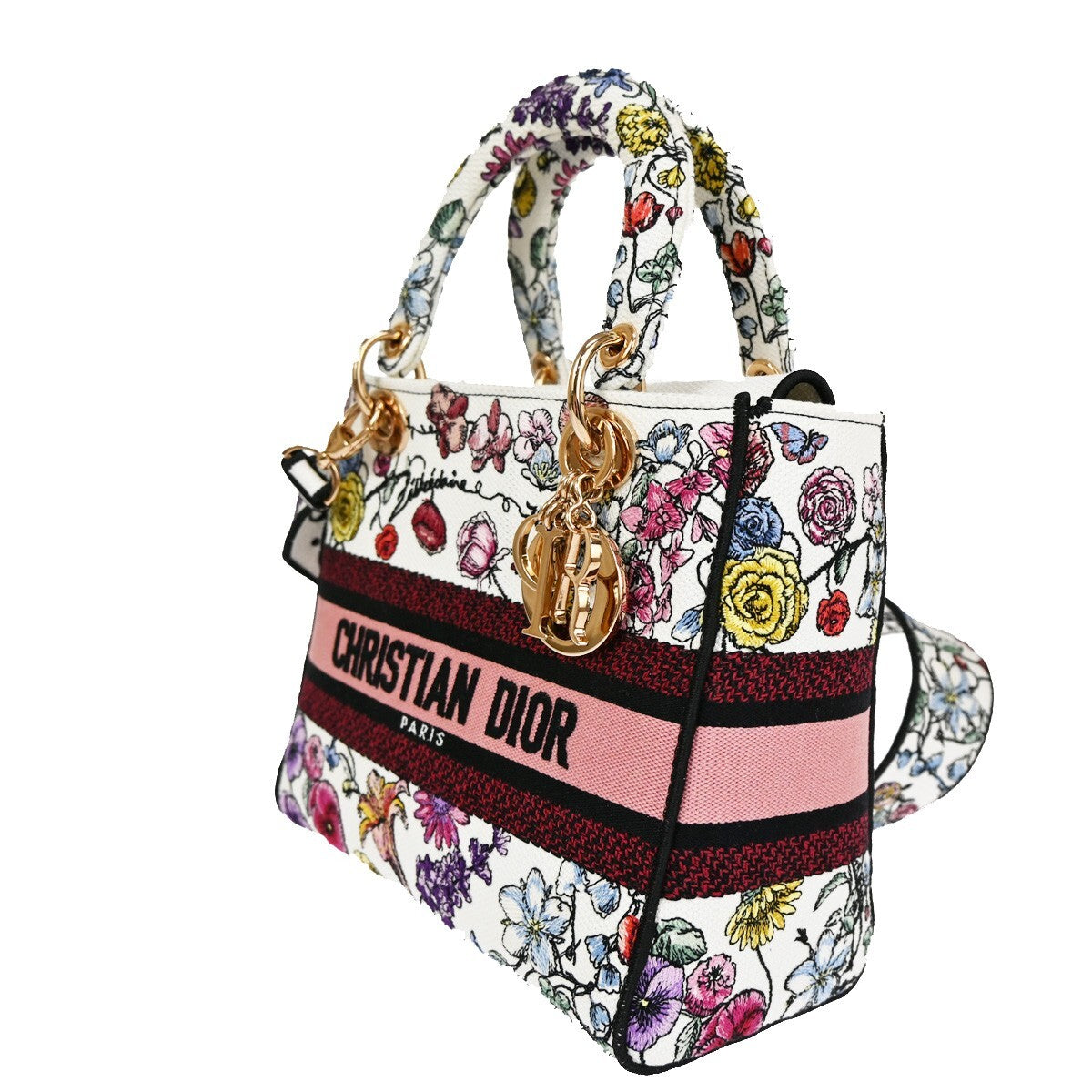 CHRISTIAN DIOR Lady D-Lite Florilegio Embroidery 2Way Hand Bag Canvas 782LC456