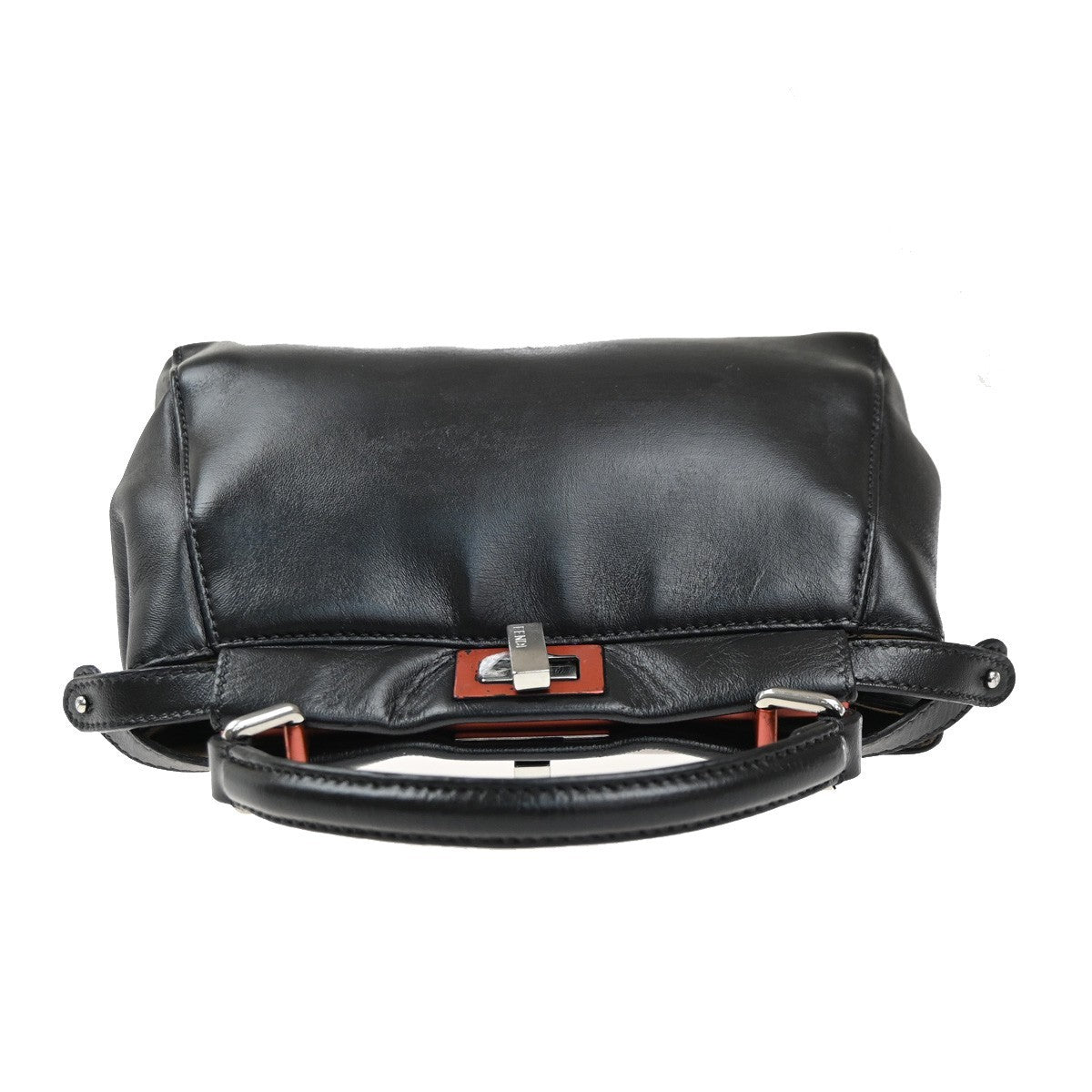 FENDI Peekaboo Logo Mini Hand Tote Bag Leather Black SHW Italy 88MA250