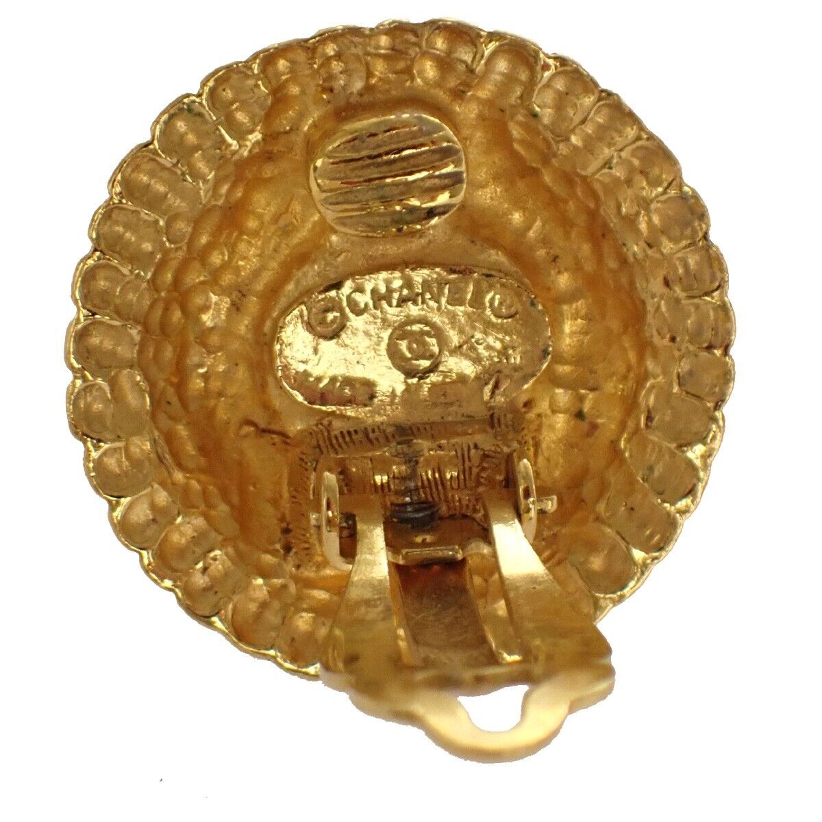 CHANEL CC Logo Imitation pearl Round Button Earrings Clip-On GHW Vintage 68YE014