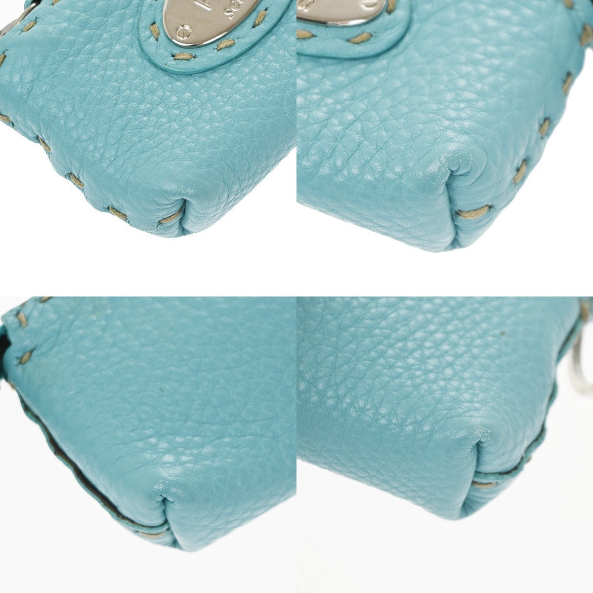 FENDI Logo Micro Coin Wallet Leather Blue SHW Italy 60TA455