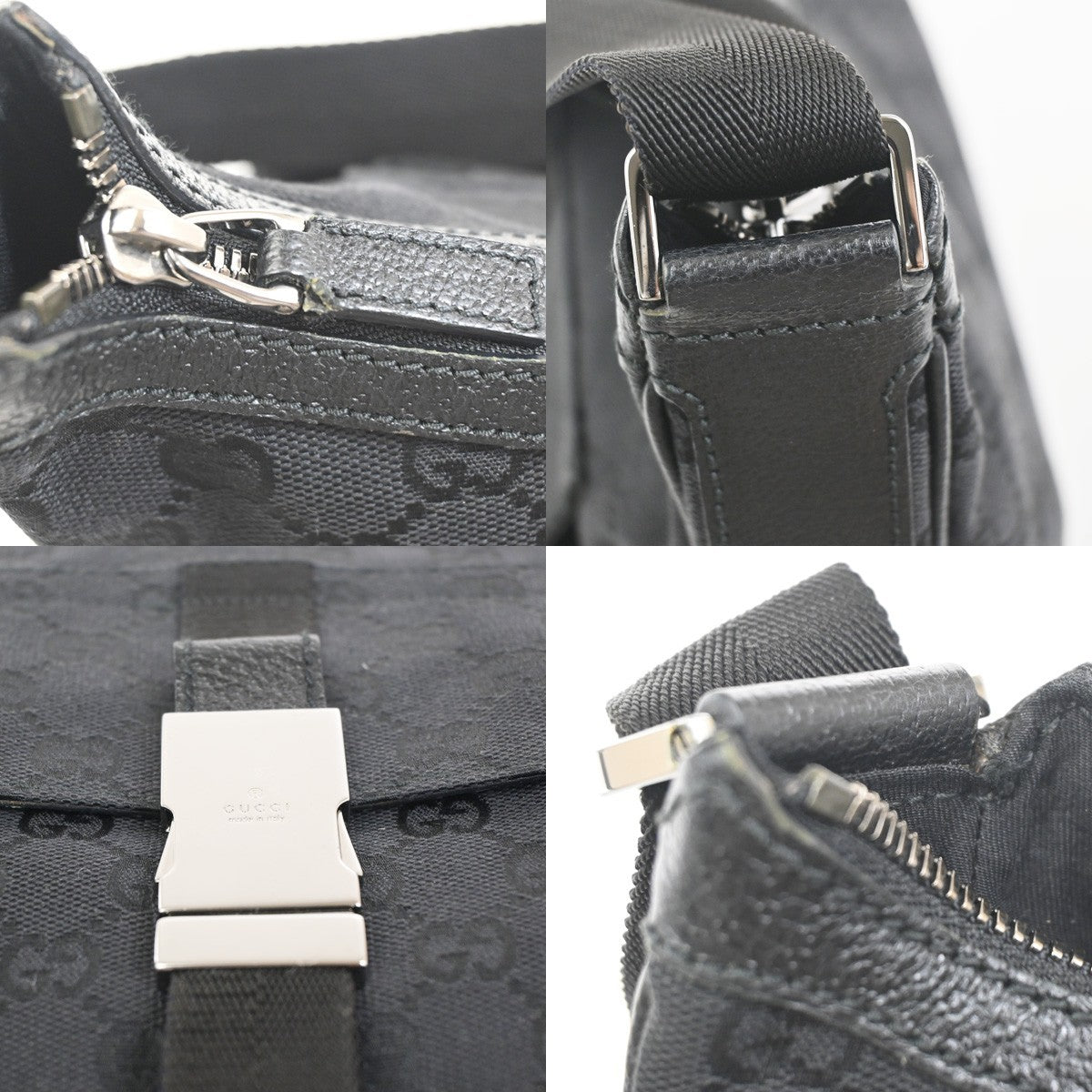 GUCCI GG Pattern Shoulder Cossbody Bag Canvas Leather Black SHW Italy 34ZA352
