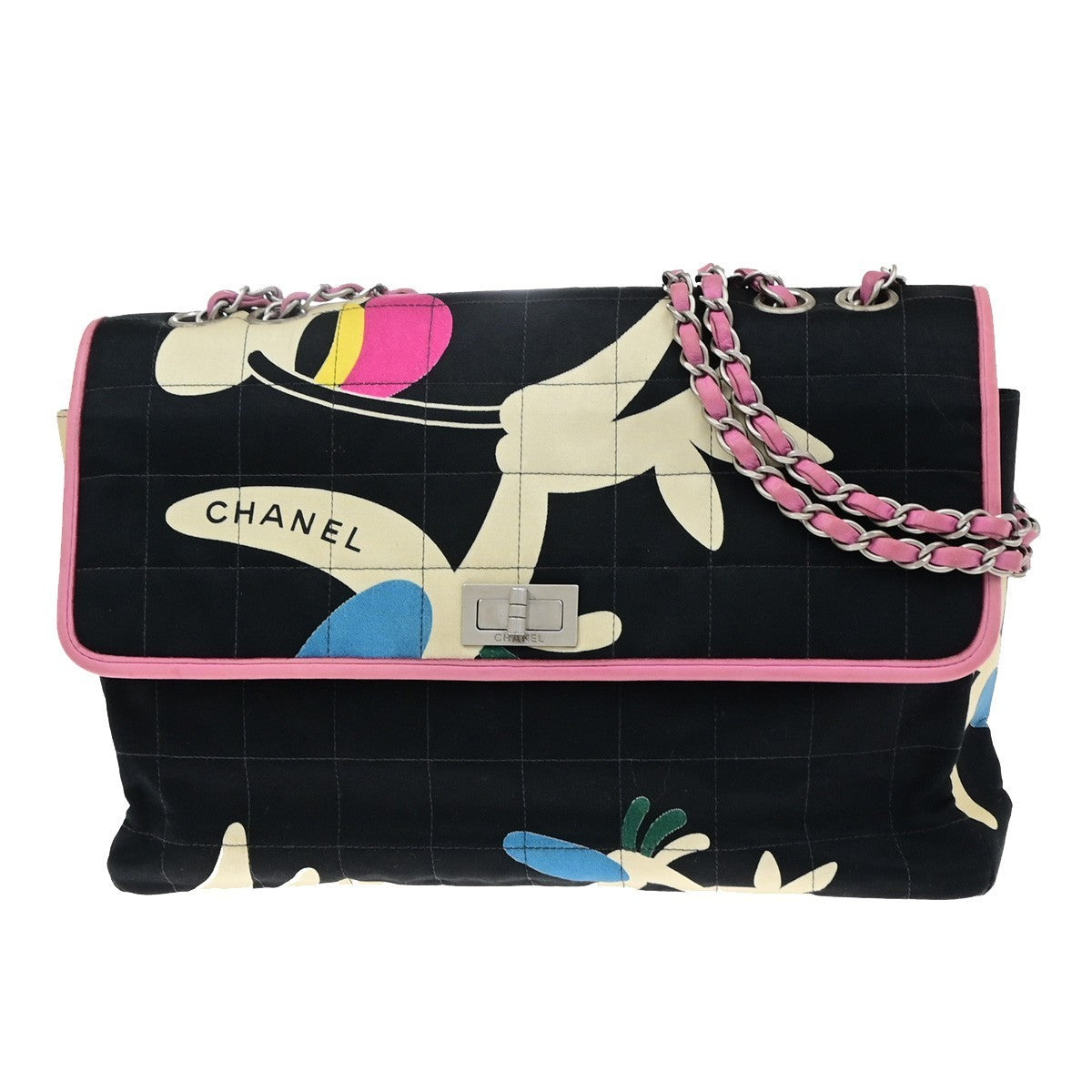 CHANEL CC Logo 2.55 Reissue Chocolate Bar Shoulder Bag Canvas Black 673RP191