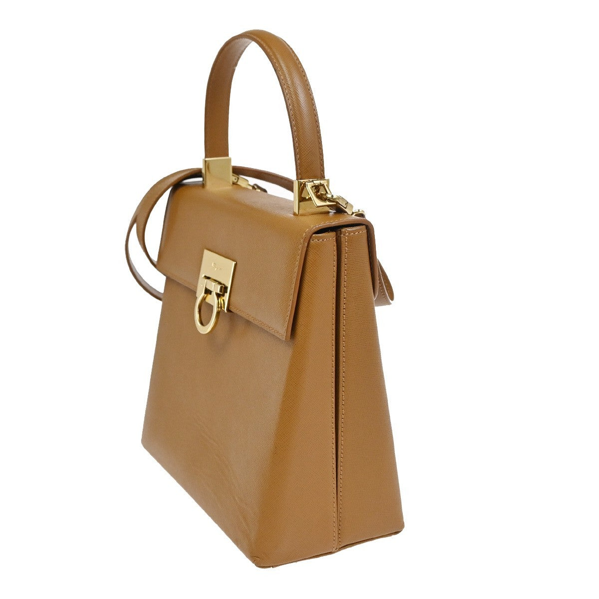 SALVATORE FERRAGAMO Gancini 2Way Shoulder Hand Bag Leather Brown GHW 83RL905