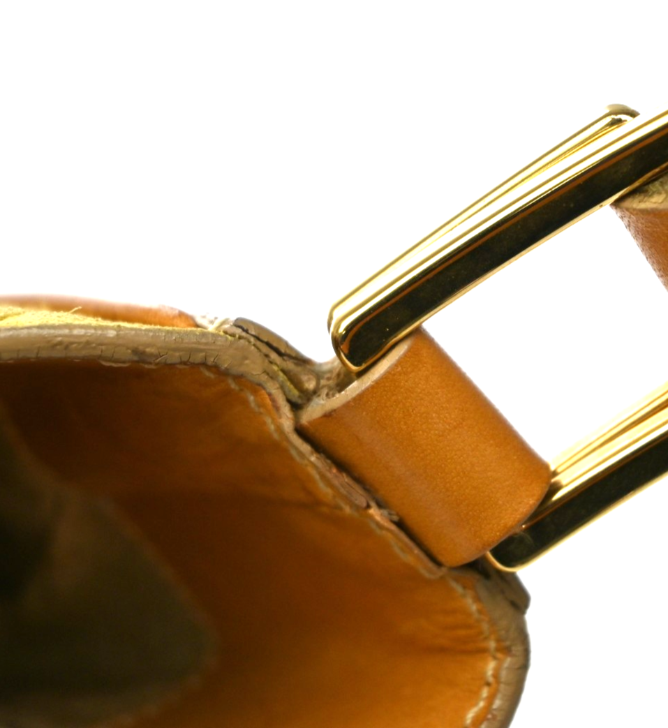 CELINE Logo C Macadam Pattern Shoulder Bag Suede Leather Yellow GHW 38KD150
