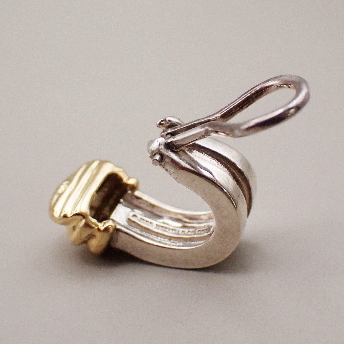 Tiffany & Co. Logo Groove Combination Earrings Clip On Gold 750 Ag 925 80KB252