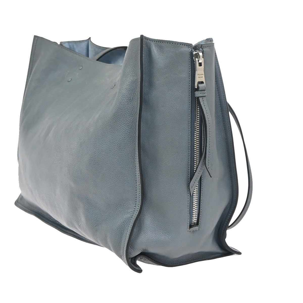 PRADA Logo Shoulder Tote Bag Glace Calf Leather Blue Marine SHW Italy 15KC780