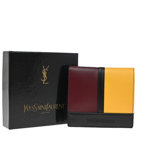 YVES SAINT LAURENT YSL Bifold Compact Wallet Leather Red Yellow Black 04RF830