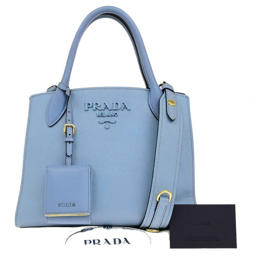 PRADA Monochrome Saffiano 2Way Shoulder Hand Bag Leather Blue Astrale 20YG987