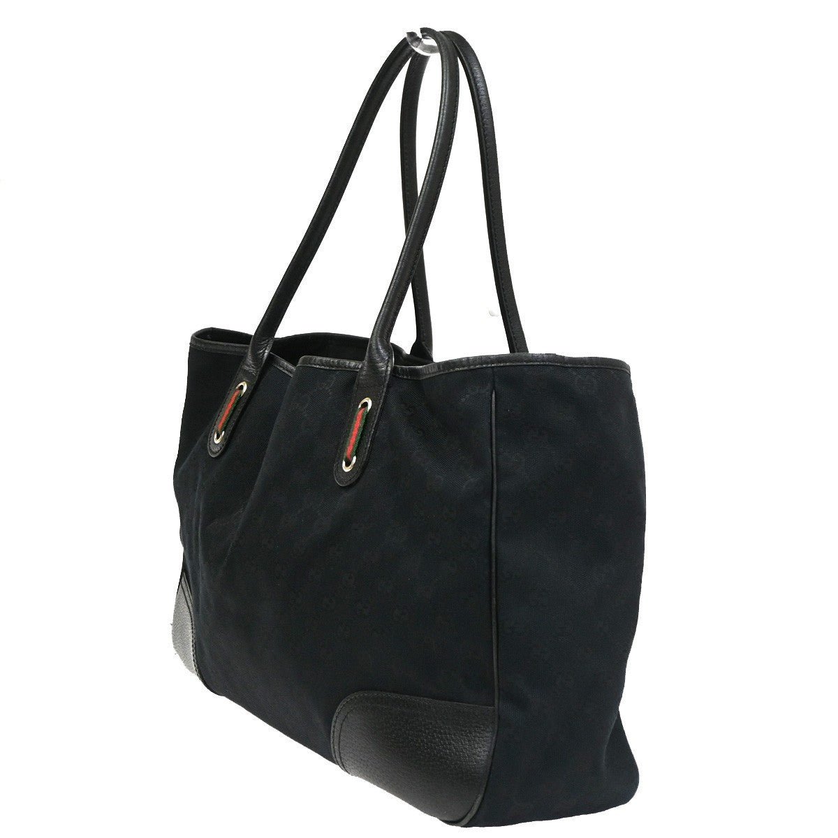 GUCCI GG Sherry Web Bow Shoulder Tote Bag Leather Canvas Black 72CB029