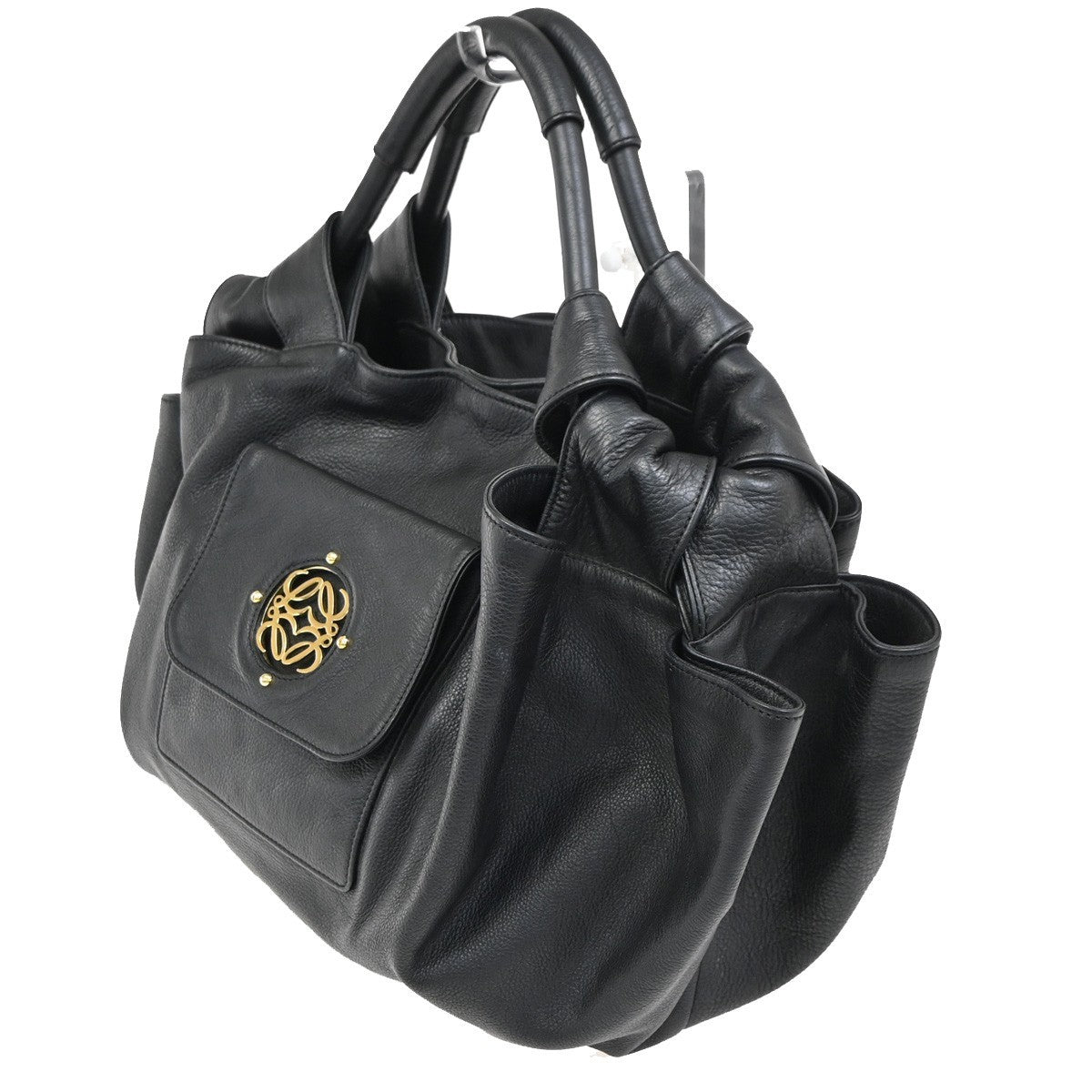 LOEWE ANAGRAM Logo Nappa Aire Tote Hand Bag Leather Black GHW Spain 12RL835