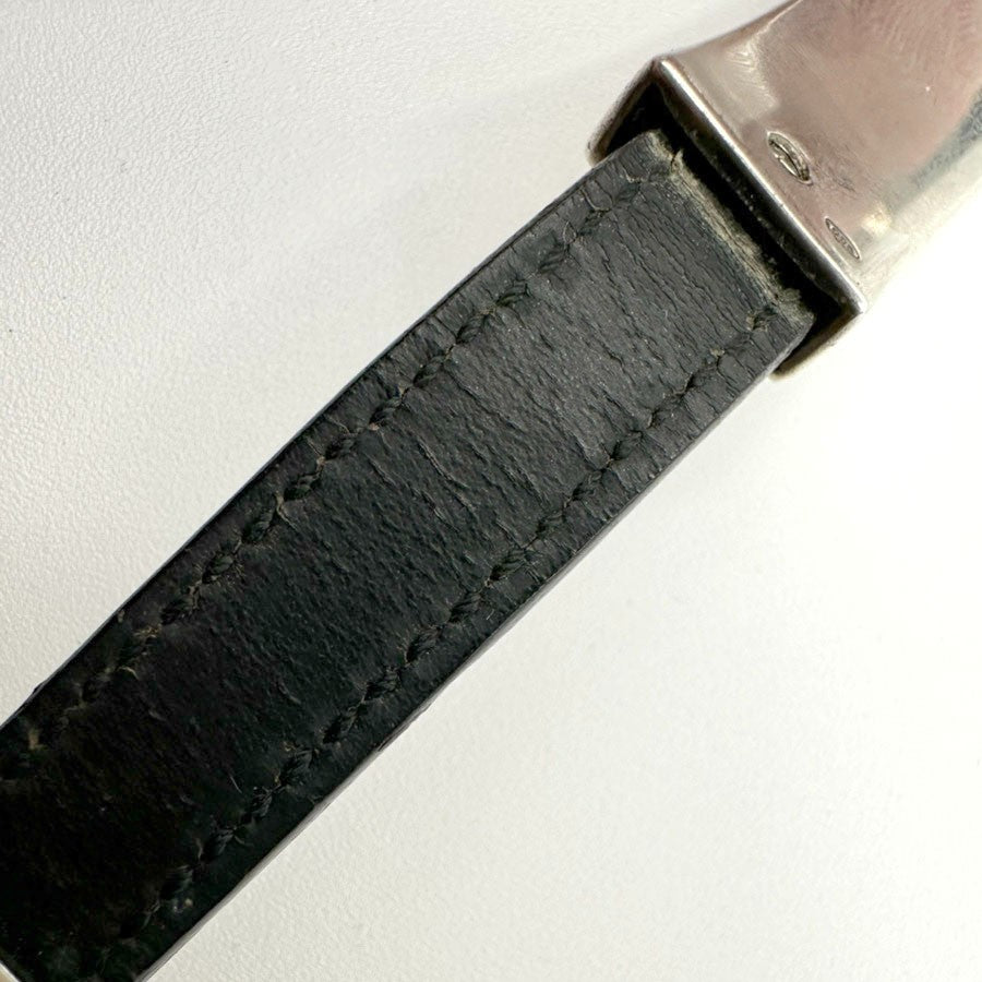 GUCCI Logo Bar Bracelet Bangle Leather Metal Black Silver925 Italy 01CA779