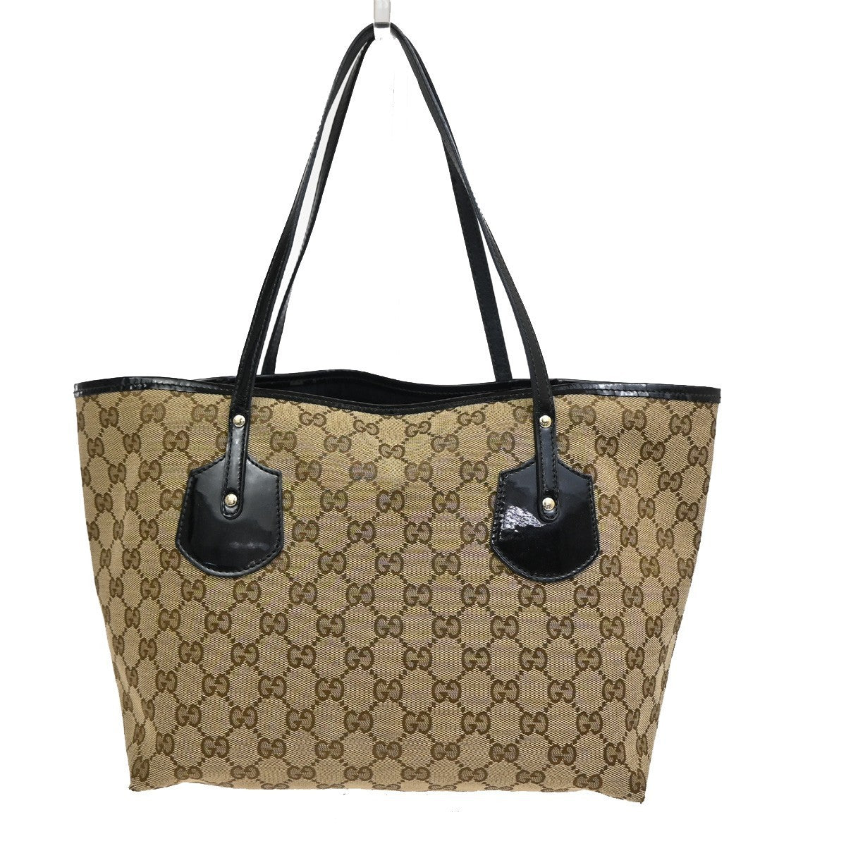 GUCCI GG Canvas Shoulder Bag Canvas Patent Leather Brown BlackGHW Italy 38TA160