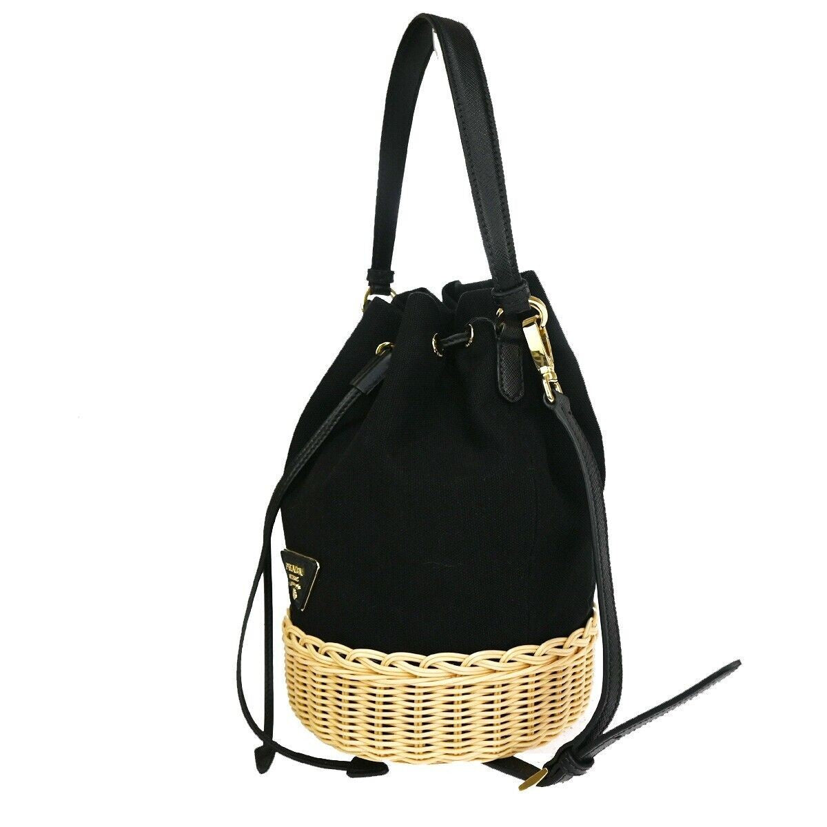 PRADA 2Way Plage Wicker 2Way Shoulder Hand Bag Straw Canvas Leather 669RH025