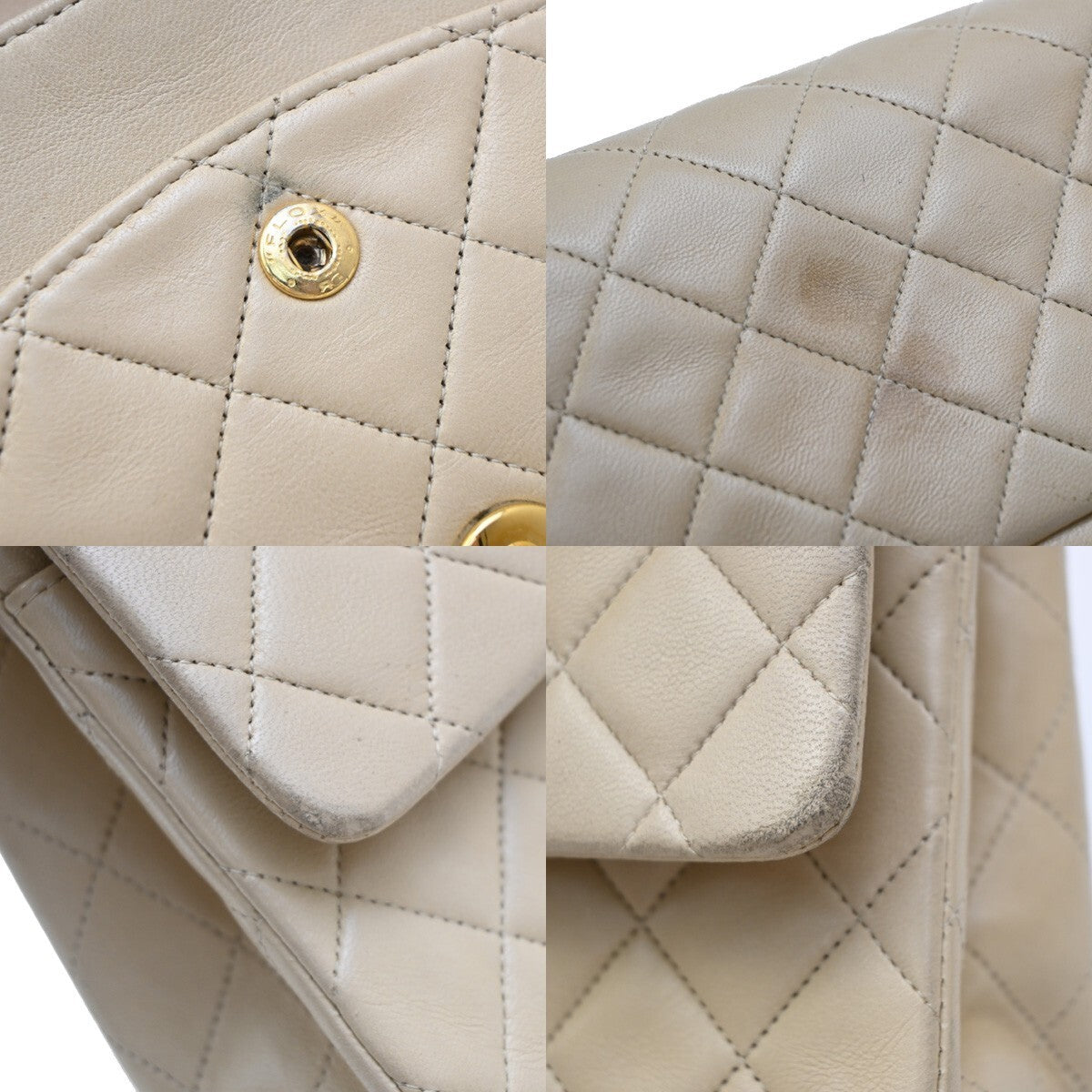 CHANEL Matelasse 25 Double Flap Chain Shoulder Bag Leather BE Vintage 373RF341