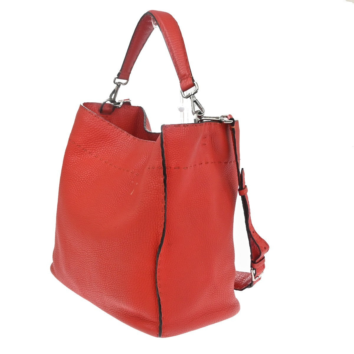 FENDI Logo Selleria Anna 2Way Shoulder Bag Leather Red SHW Italy 71YH887