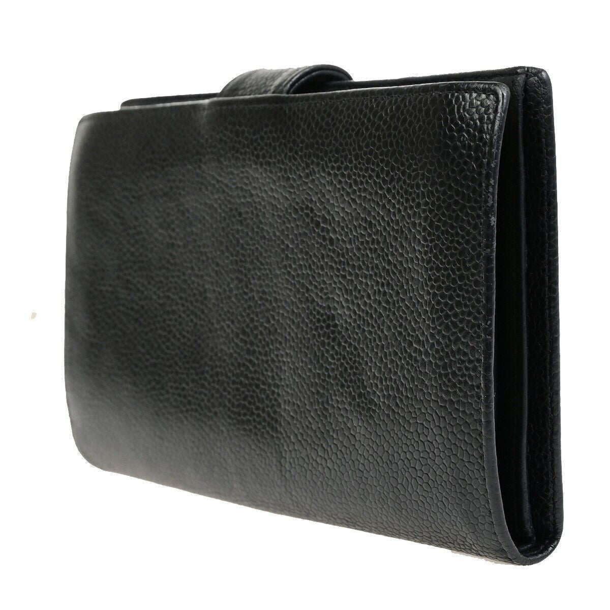 CHANEL CC Long Bifold Wallet Purse Grained Calfskin Leather Black GHW 36RK886