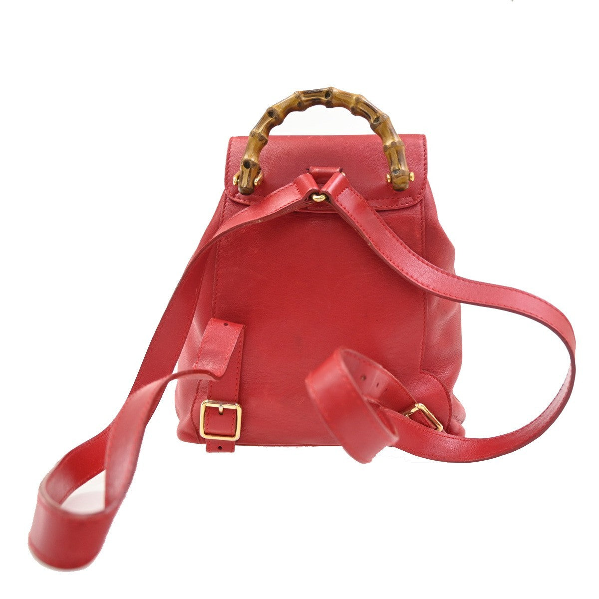 GUCCI Logo Bamboo Drawstring Mini Backpack Bag Leather Red GHW Italy 62ZA194