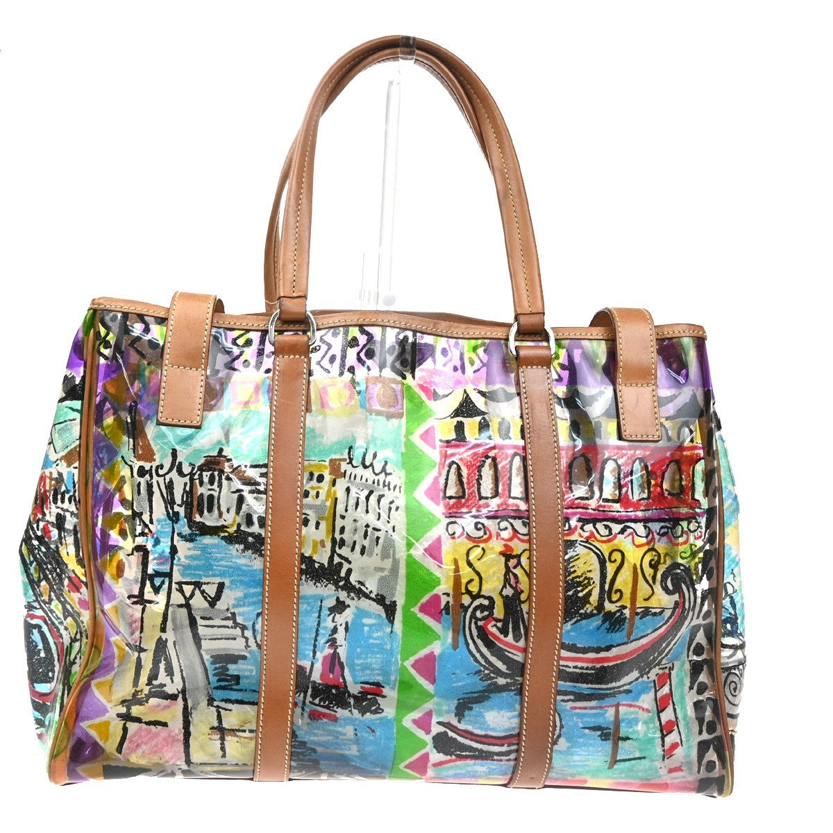 PRADA Venetian Print Shoulder Tote Bag Vinyl Leather Brown SHW Italy 37KD059