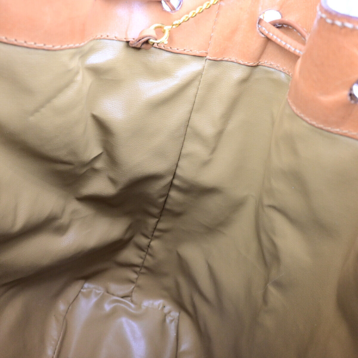 CELINE Macadam Drawstring Shoulder Tote Bag PVC Leather Beige Brown GHW 33YF570