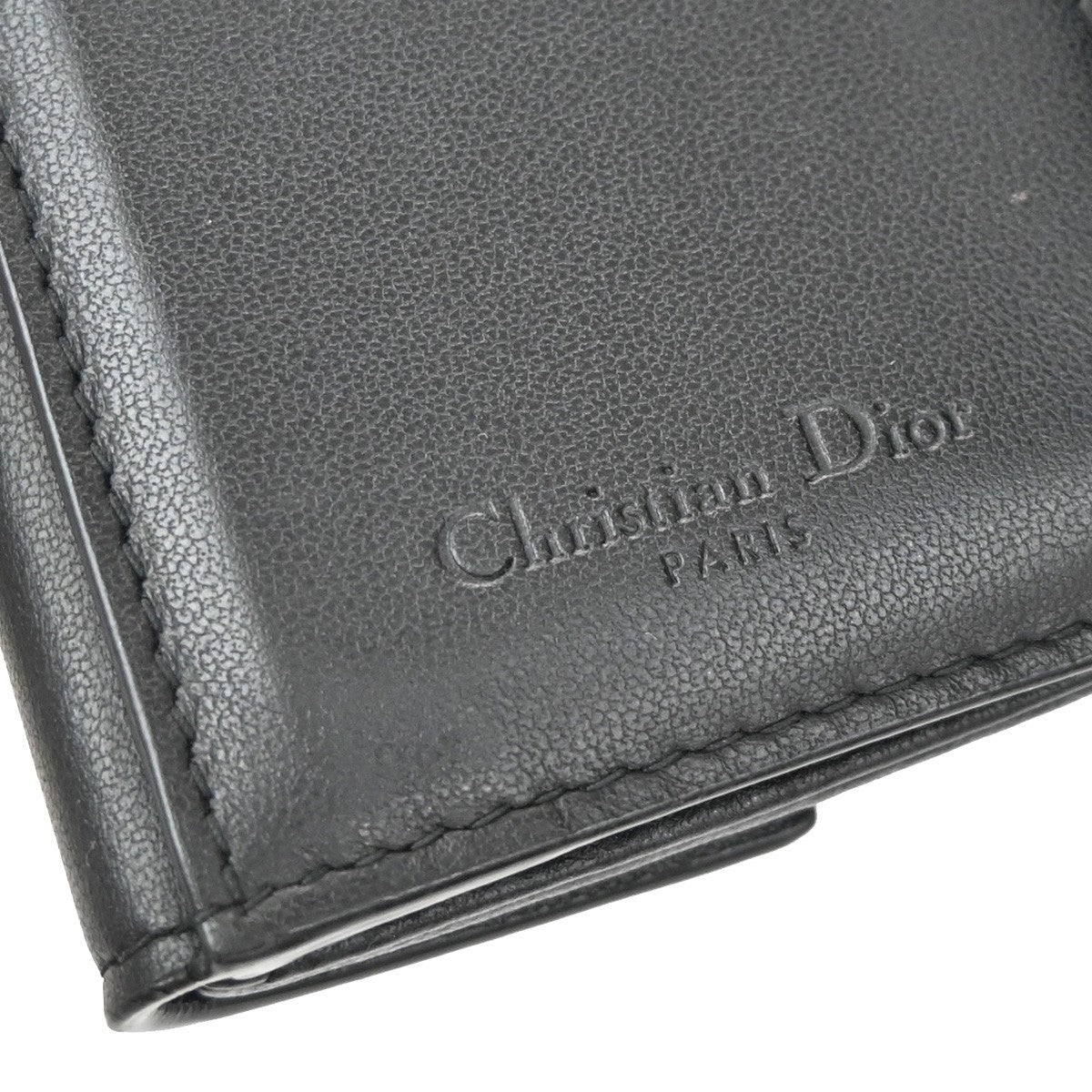 CHRISTIAN DIOR Cannage Charm Trifold Compact Wallet Leather Black GHW 65KB466