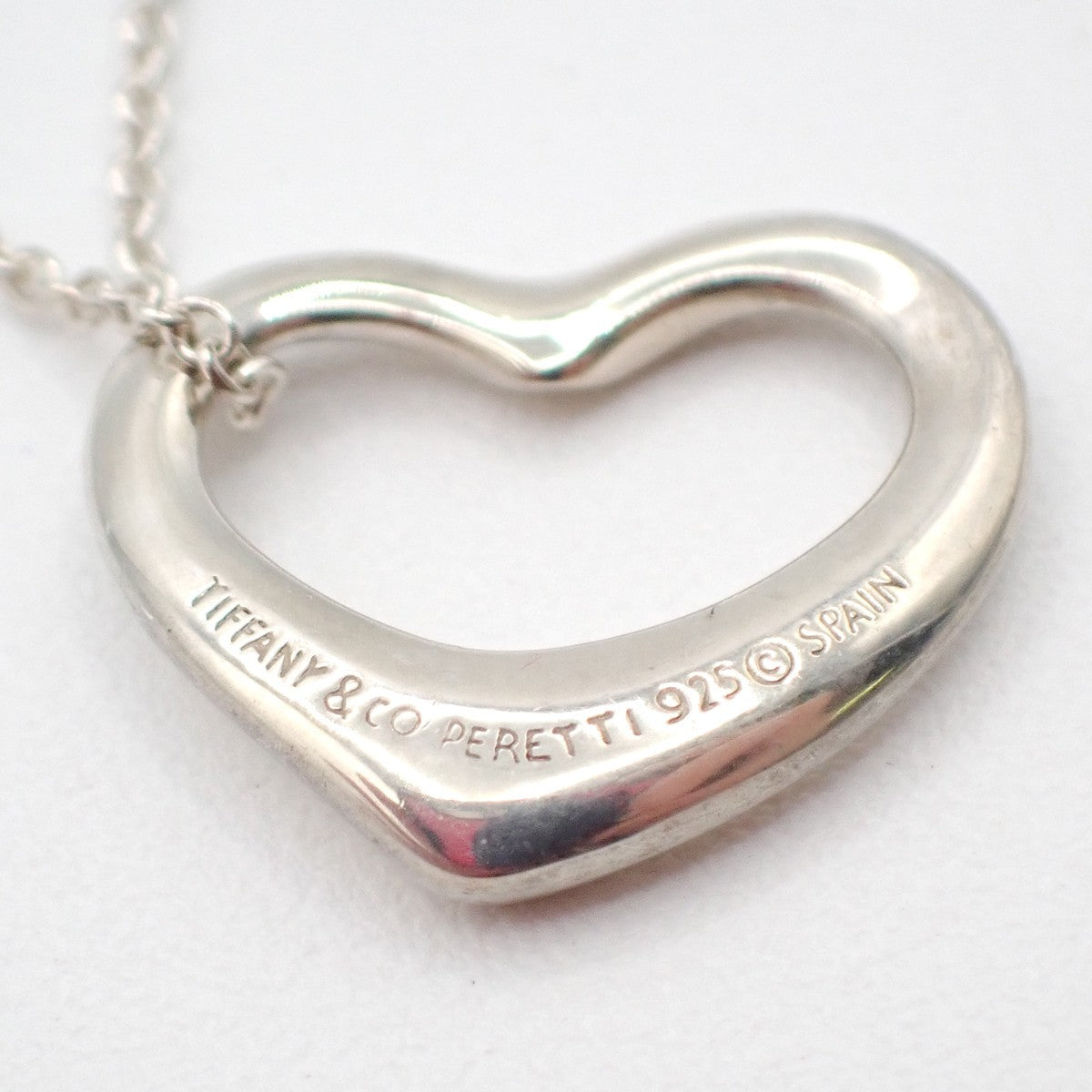 TIFFANY & CO. Logo Open Heart 16mm Chain Necklace Silver AG925 Spain 63TA574