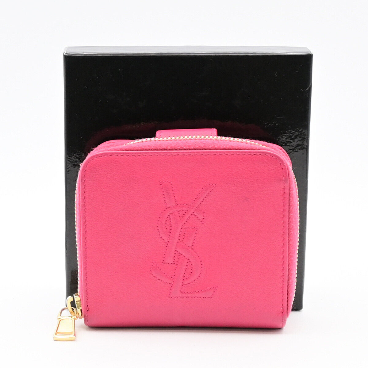 YVES SAINT LAURENT YSL Logo Bifold Wallet Purse Leather Pink GHW 04YE803