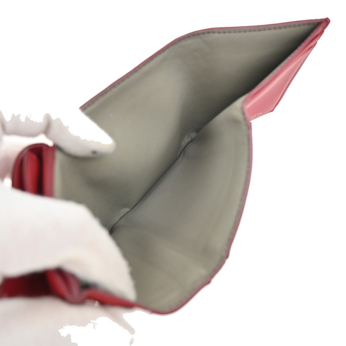 BOTTEGA VENETA INTRECCIATO Trifold Compact Wallet Leather Red Italy 30EF906